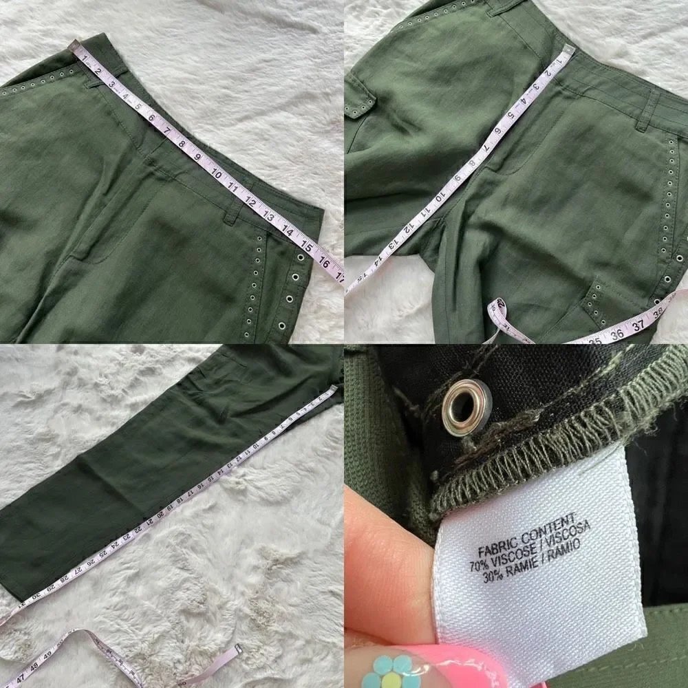 Derek Lam 10 Crosby Easy Cargo Pants w Grommets Utility Military Green size 2